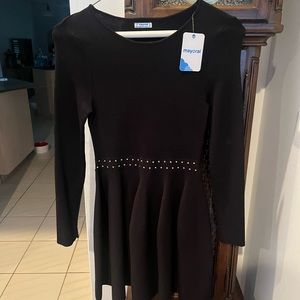 Mayoral black flare dress with rhinestone band